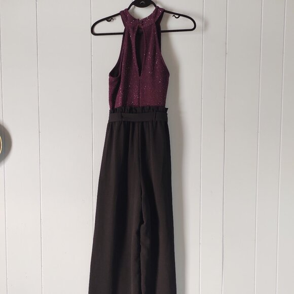 Streetwear Society Sleeveless Halter Black/Purple Jumpsuit - Picture 2 of 10